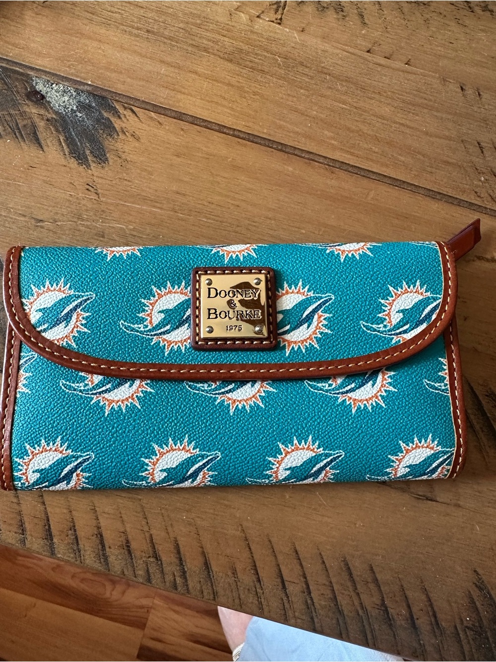 Dooney & Bourke Teal and Brown Miami Dolphins Continental Wallet